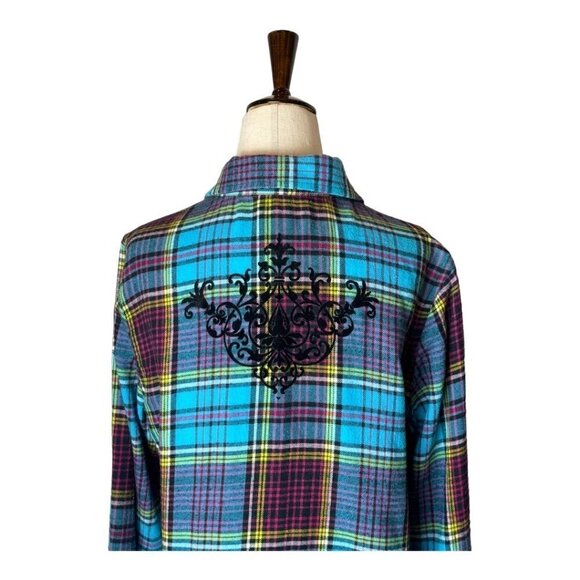 Soft Surroundings Shirt Womens Small Highlands Flannel Fuchsia Plaid Button Down - Picture 4 of 13